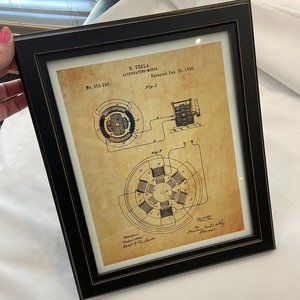 TESLA Alternating Motor Patent Copy Framed Wall Hanging Car Motor History
